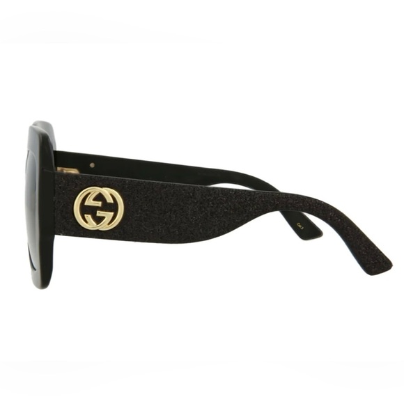 💎 NWT GUCCI GG black & gold sunglasses with black glitter on arms, full incl 💎 - Picture 3 of 5